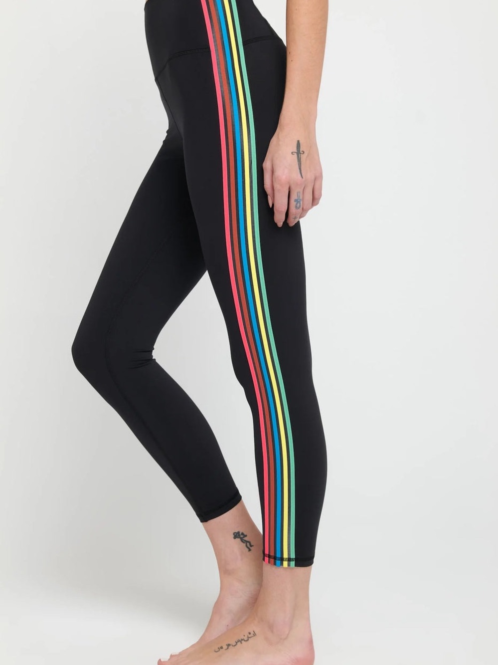 Spiritual Gangster Black Leggings with Rainbow Side Stripes